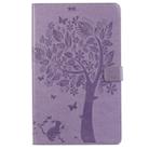 For Galaxy Tab A 10.1 (2019) Pressed Printing Cat and Tree Pattern Horizontal Flip Leather Case with Holder & Card Slots & Wallet(Purple) - 1
