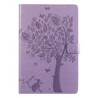 For Galaxy Tab S5e Pressed Printing Cat and Tree Pattern Horizontal Flip Leather Case with Holder & Card Slots & Wallet(Purple) - 1