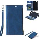 For iPhone SE 2022 / SE 2020 / 8 / 7 Side Zipper Back Card Horizontal Flip PU Leather Case with Card Slots & Wallet & Photo Frame & Lanyard(Blue) - 1