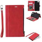 For iPhone SE 2022 / SE 2020 / 8 / 7 Side Zipper Back Card Horizontal Flip PU Leather Case with Card Slots & Wallet & Photo Frame & Lanyard(Red) - 1