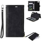 For iPhone SE 2022 / SE 2020 / 8 / 7 Side Zipper Back Card Horizontal Flip PU Leather Case with Card Slots & Wallet & Photo Frame & Lanyard(Black) - 1