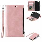 For iPhone SE 2022 / SE 2020 / 8 / 7 Side Zipper Back Card Horizontal Flip PU Leather Case with Card Slots & Wallet & Photo Frame & Lanyard(Pink) - 1