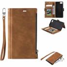 For iPhone SE 2022 / SE 2020 / 8 / 7 Side Zipper Back Card Horizontal Flip PU Leather Case with Card Slots & Wallet & Photo Frame & Lanyard(Brown) - 1