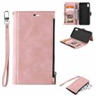 For iPhone XS Max Side Zipper Back Card Horizontal Flip PU Leather Case with Card Slots & Wallet & Photo Frame & Lanyard(Pink) - 1