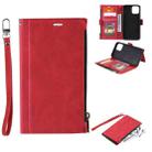 For iPhone 12 Pro Max Side Zipper Back Card Horizontal Flip PU Leather Case with Card Slots & Wallet & Photo Frame & Lanyard(Red) - 1