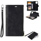 For iPhone 12 Pro Max Side Zipper Back Card Horizontal Flip PU Leather Case with Card Slots & Wallet & Photo Frame & Lanyard(Black) - 1