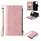 For iPhone 12 Pro Max Side Zipper Back Card Horizontal Flip PU Leather Case with Card Slots & Wallet & Photo Frame & Lanyard(Pink) - 1