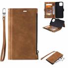 For iPhone 12 Pro Max Side Zipper Back Card Horizontal Flip PU Leather Case with Card Slots & Wallet & Photo Frame & Lanyard(Brown) - 1