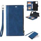 For iPhone 13 Side Zipper Back Card Horizontal Flip PU Leather Case with Card Slots & Wallet & Photo Frame & Lanyard(Blue) - 1