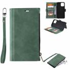 For iPhone 13 Side Zipper Back Card Horizontal Flip PU Leather Case with Card Slots & Wallet & Photo Frame & Lanyard(Green) - 1
