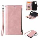 For iPhone 13 Pro Max Side Zipper Back Card Horizontal Flip PU Leather Case with Card Slots & Wallet & Photo Frame & Lanyard (Pink) - 1