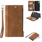 For iPhone X / XS Side Zipper Back Card Horizontal Flip PU Leather Case with Card Slots & Wallet & Photo Frame & Lanyard(Brown) - 1