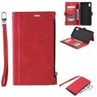 For iPhone XR Side Zipper Back Card Horizontal Flip PU Leather Case with Card Slots & Wallet & Photo Frame & Lanyard(Red) - 1