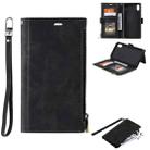 For iPhone XR Side Zipper Back Card Horizontal Flip PU Leather Case with Card Slots & Wallet & Photo Frame & Lanyard(Black) - 1
