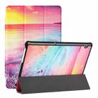 For Huawei MediaPad T5 Silk Texture Colored Drawing Pattern Horizontal Flip Magnetic PU Leather Case with Three-folding Holder (Seaside) - 1