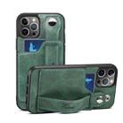 For iPhone 13 TPU + PU Leather Shockproof Protective Case with Card Slots and Hand Strap(Green) - 1