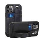 For iPhone 13 Pro TPU + PU Leather Shockproof Protective Case with Card Slots and Hand Strap (Black) - 1