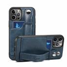 For iPhone 13 Pro TPU + PU Leather Shockproof Protective Case with Card Slots and Hand Strap (Blue) - 1