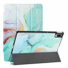 For Lenovo Tab P11 Pro Silk Texture Colored Drawing Pattern Horizontal Flip Magnetic PU Leather Case with Three-folding Holder & Sleep / Wake-up Function(Green Marble) - 1