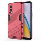 For OnePlus Nord 2 5G Punk Armor 2 in 1 PC + TPU Shockproof Case with Invisible Holder(Light Red) - 1