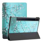 For Samsung Galaxy Tab S8 / Galaxy Tab S7 T870/T875 Silk Texture Colored Drawing Pattern Horizontal Flip Magnetic PU Leather Case with Three-folding Holder & Sleep / Wake-up Function(Plum Blossom) - 1