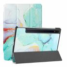 For Samsung Galaxy Tab S8 / Galaxy Tab S7 T870/T875 Silk Texture Colored Drawing Pattern Horizontal Flip Magnetic PU Leather Case with Three-folding Holder & Sleep / Wake-up Function(Green Marble) - 1