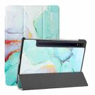 For Samsung Galaxy Tab S8+ / Tab S8 Plus /  Tab S7 FE / Tab S7+ T970/T975 Silk Texture Colored Drawing Pattern Horizontal Flip Magnetic PU Leather Case with Three-folding Holder & Sleep / Wake-up Function(Green Marble) - 1
