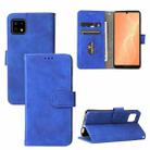 For Sharp Aquos Sense 6 Solid Color Skin Feel Magnetic Buckle Horizontal Flip Calf Texture PU Leather Case with Holder & Card Slots & Wallet(Blue) - 1