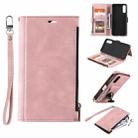 For Samsung Galaxy A70 Side Zipper Back Card Horizontal Flip PU Leather Case with Card Slots & Wallet & Photo Frame & Lanyard(Pink) - 1
