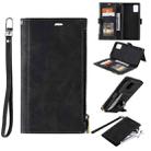 For Samsung Galaxy A82 Side Zipper Back Card Horizontal Flip PU Leather Case with Card Slots & Wallet & Photo Frame & Lanyard(Black) - 1