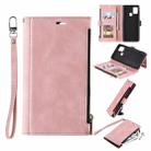 For Samsung Galaxy A21s Side Zipper Back Card Horizontal Flip PU Leather Case with Card Slots & Wallet & Photo Frame & Lanyard(Pink) - 1