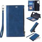 For Samsung Galaxy A32 5G Side Zipper Back Card Horizontal Flip PU Leather Case with Card Slots & Wallet & Photo Frame & Lanyard(Blue) - 1