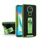 For Motorola Moto G9 Dual-color Skin Feel TPU + PC Magnetic Shockproof Case with Invisible Holder(Green) - 1