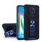 For Motorola Moto G9 Dual-color Skin Feel TPU + PC Magnetic Shockproof Case with Invisible Holder(Blue) - 1