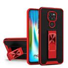 For Motorola Moto G9 Dual-color Skin Feel TPU + PC Magnetic Shockproof Case with Invisible Holder(Red) - 1