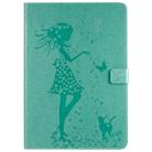 For iPad 10.2 / Pro 10.5 / Air 2019 Pressed Printing Woman and Cat Pattern Horizontal Flip Leather Case with Holder & Card Slots & Wallet(Green) - 1