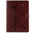 For iPad 10.2 / Pro 10.5 / Air 2019 Pressed Printing Woman and Cat Pattern Horizontal Flip Leather Case with Holder & Card Slots & Wallet(Brown) - 1