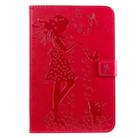 For iPad Mini 2019 & 4 & 3 & 2 & 1 Pressed Printing Woman and Cat Pattern Horizontal Flip Leather Case with Holder & Card Slots & Wallet(Rose Red) - 1