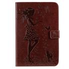 Pressed Printing Woman and Cat Pattern Horizontal Flip Leather Case with Holder & Card Slots & Wallet(Brown) - 1