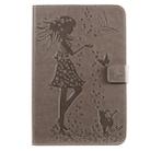 For iPad Mini 2019 & 4 & 3 & 2 & 1 Pressed Printing Woman and Cat Pattern Horizontal Flip Leather Case with Holder & Card Slots & Wallet(Grey) - 1