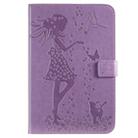 For iPad Mini 2019 & 4 & 3 & 2 & 1 Pressed Printing Woman and Cat Pattern Horizontal Flip Leather Case with Holder & Card Slots & Wallet(Purple) - 1