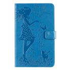 For Galaxy Tab A 8.0 & S Pen (2019) Pressed Printing Woman and Cat Pattern Horizontal Flip Leather Case with Holder & Card Slots & Wallet(Blue) - 1