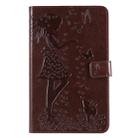 For Galaxy Tab A 8.0 & S Pen (2019) Pressed Printing Woman and Cat Pattern Horizontal Flip Leather Case with Holder & Card Slots & Wallet(Brown) - 1