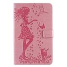 For Galaxy Tab A 8.0 & S Pen (2019) Pressed Printing Woman and Cat Pattern Horizontal Flip Leather Case with Holder & Card Slots & Wallet(Pink) - 1