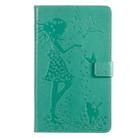 For Galaxy Tab A 8.0 (2019) T295/T290 Pressed Printing Woman and Cat Pattern Horizontal Flip Leather Case with Holder & Card Slots & Wallet(Green) - 1