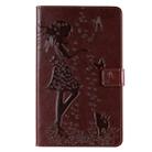 For Galaxy Tab A 8.0 (2019) T295/T290 Pressed Printing Woman and Cat Pattern Horizontal Flip Leather Case with Holder & Card Slots & Wallet(Brown) - 1