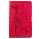 For Galaxy Tab A 10.1 (2019) Pressed Printing Woman and Cat Pattern Horizontal Flip Leather Case with Holder & Card Slots & Wallet(Rose Red) - 1