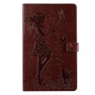 For Galaxy Tab A 10.1 (2019) Pressed Printing Woman and Cat Pattern Horizontal Flip Leather Case with Holder & Card Slots & Wallet(Brown) - 1