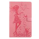 For Galaxy Tab A 10.1 (2019) Pressed Printing Woman and Cat Pattern Horizontal Flip Leather Case with Holder & Card Slots & Wallet(Pink) - 1