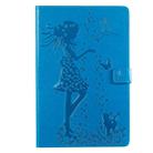 For Galaxy Tab S5e Pressed Printing Woman and Cat Pattern Horizontal Flip Leather Case with Holder & Card Slots & Wallet(Blue) - 1